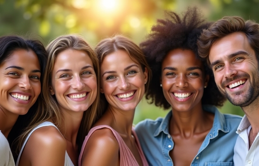 Diverse smiling people, representing satisfaction and health